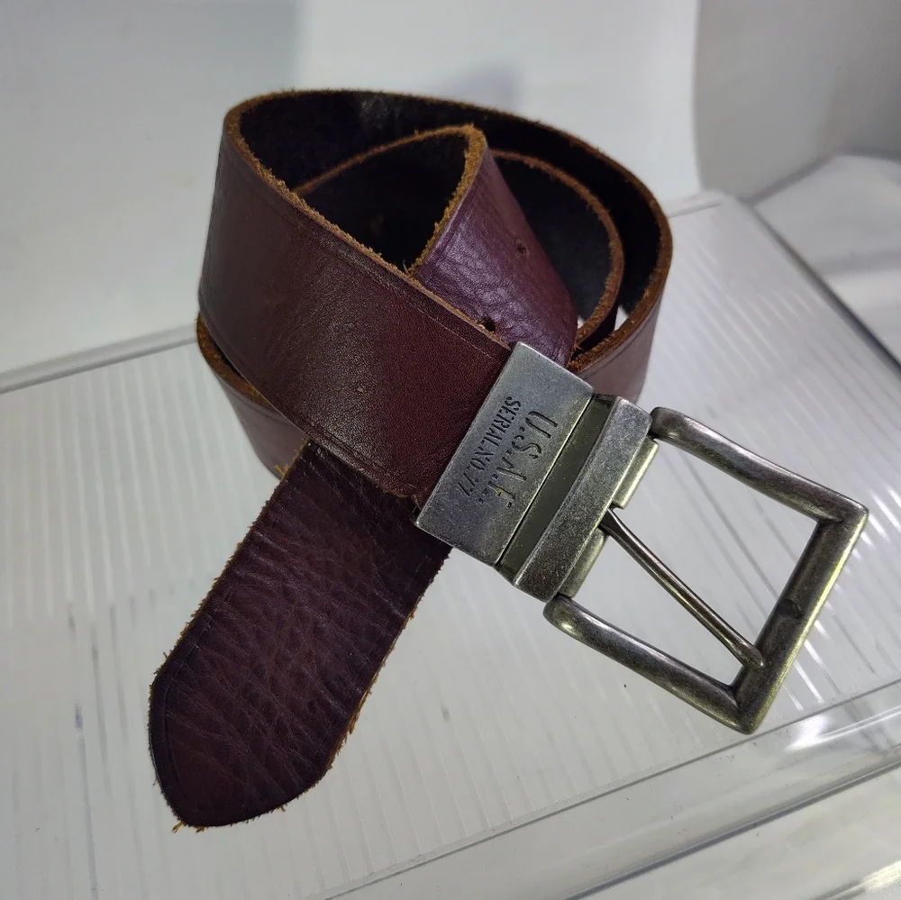 Vintage USAF Air Force Men's Brown Leather Belt Sz 30 - 34 Serial No. 77